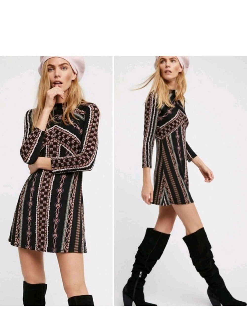 Free People Black Sheath Dress Long Sleeve Mock Neck
